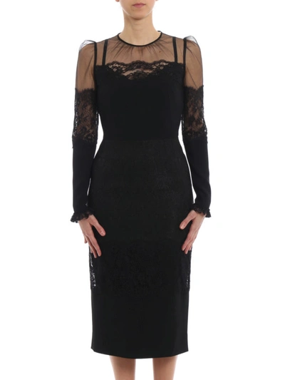 Shop Dolce & Gabbana Tulle Lace And Brocade Embellished Dress In Black