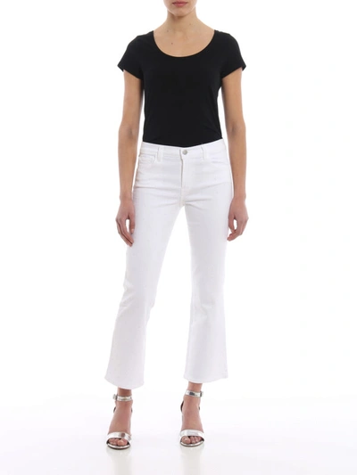 Shop J Brand Selena Studded Crop Bootcut Jeans In White