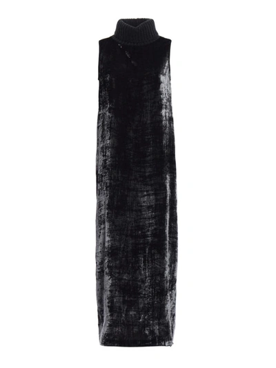 Shop Fabiana Filippi Rib-knitted Collar Velvet Dress In Grey