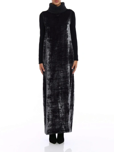Shop Fabiana Filippi Rib-knitted Collar Velvet Dress In Grey