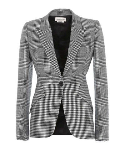 Shop Alexander Mcqueen Prince Of Wales And Houndstooth Blazer In Grey