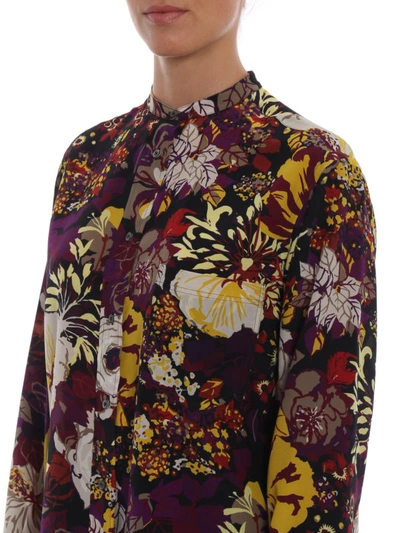 Shop Aspesi Flower Print Silk Guru Collar Shirt In Multicolour