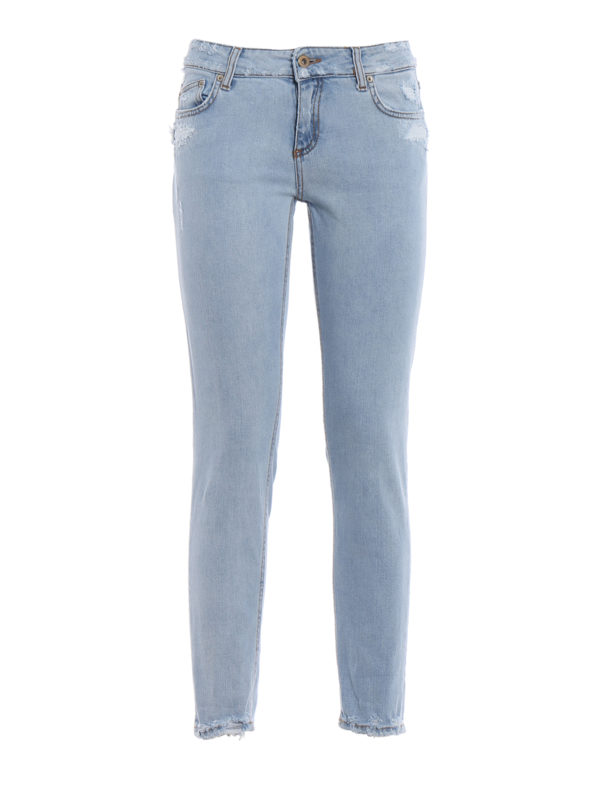 Dondup Light Wash Denim Destroyed Jeans ModeSens