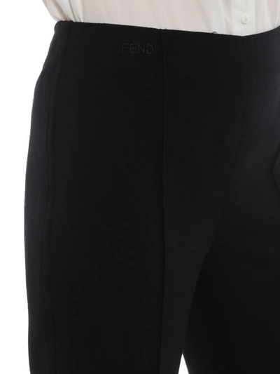 Shop Fendi Black Embroidered Logo Wool Pants