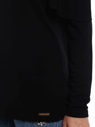 Shop Michael Kors Cut-out Flounced Jersey Blouse In Black