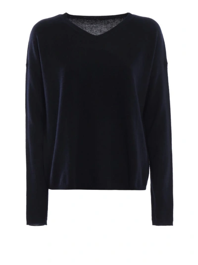 Shop Aspesi Dark Blue Combed Wool Boxy Sweater