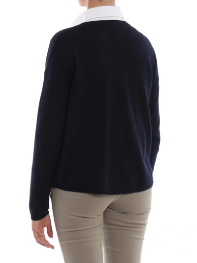 Shop Aspesi Dark Blue Combed Wool Boxy Sweater