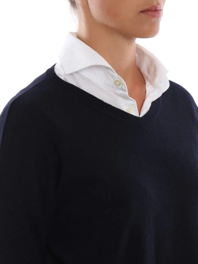 Shop Aspesi Dark Blue Combed Wool Boxy Sweater