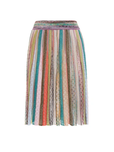 Shop Missoni Lurex Blend Knitted Pleated Skirt In Multicolour