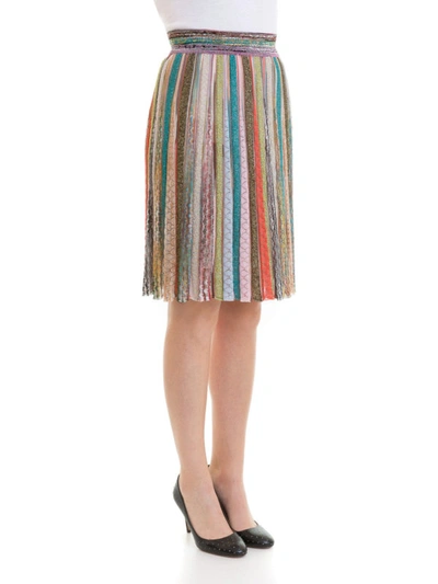 Shop Missoni Lurex Blend Knitted Pleated Skirt In Multicolour