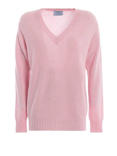 Shop Prada Pink Melange Cashmere V-neck Sweater