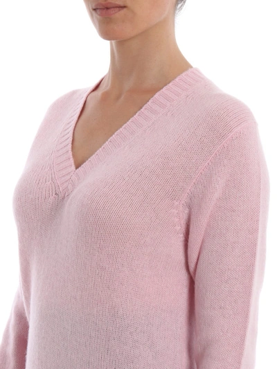 Shop Prada Pink Melange Cashmere V-neck Sweater