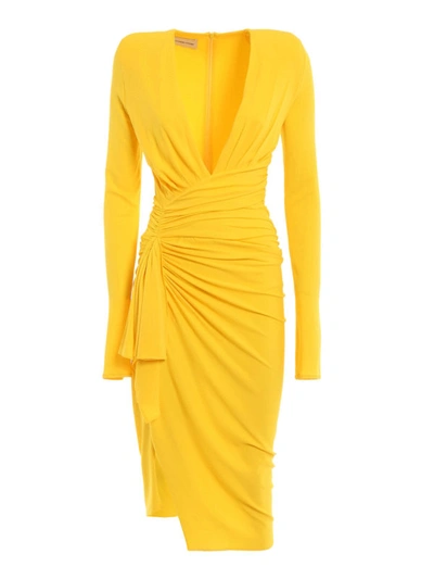 Shop Alexandre Vauthier V Neck Draped Yellow Dress