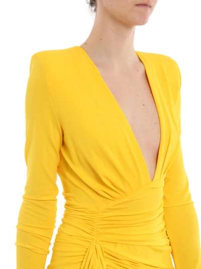 Shop Alexandre Vauthier V Neck Draped Yellow Dress