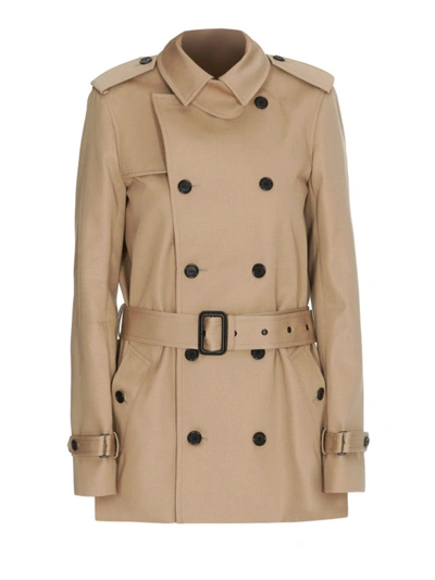 Shop Saint Laurent Beige Tech Fabric Trench Coat