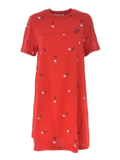 Shop Mcq By Alexander Mcqueen All Over Logo Print Red Cotton Dress