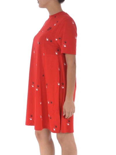 Shop Mcq By Alexander Mcqueen All Over Logo Print Red Cotton Dress