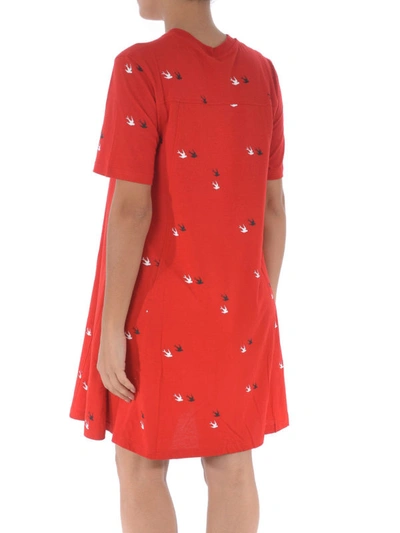 Shop Mcq By Alexander Mcqueen All Over Logo Print Red Cotton Dress