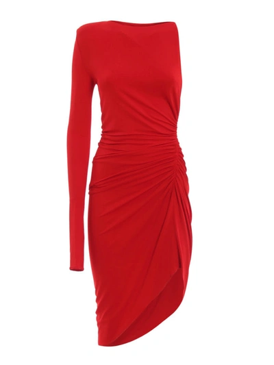 Shop Alexandre Vauthier Asymmetrical Off The Shoulder Dress In Red