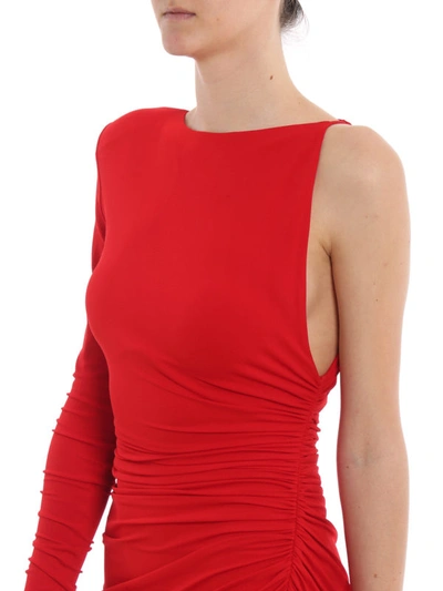 Shop Alexandre Vauthier Asymmetrical Off The Shoulder Dress In Red