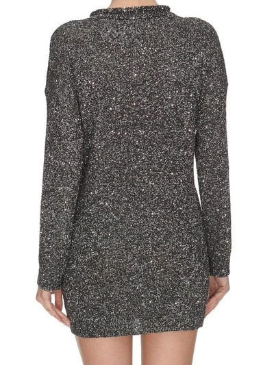 Shop Saint Laurent Sequin Embellished Sweater Style Dress In Silver