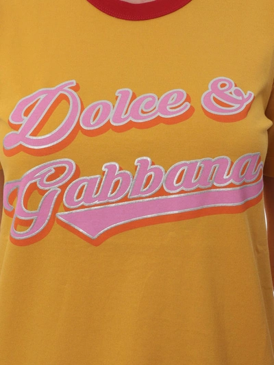Shop Dolce & Gabbana Yellow Cotton T-shirt With Logo Print In Dark Yellow