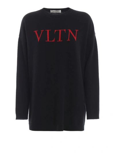 Shop Valentino Vltn Wool And Cashmere Intarsia Sweater In Black