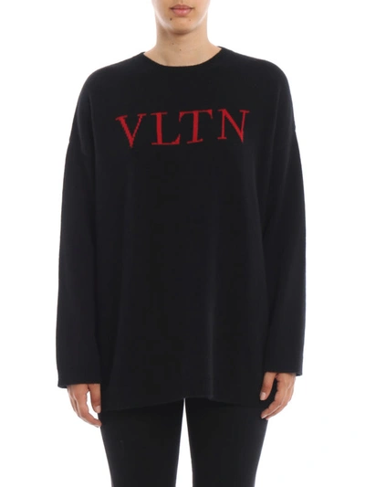 Shop Valentino Vltn Wool And Cashmere Intarsia Sweater In Black