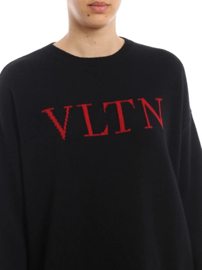 Shop Valentino Vltn Wool And Cashmere Intarsia Sweater In Black