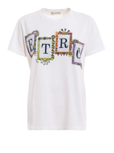 Shop Etro Multicolour Logo Lettering Cotton T-shirt In White