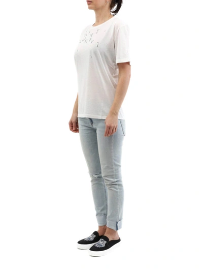 Shop Saint Laurent Logo Lettering White Cotton T-shirt