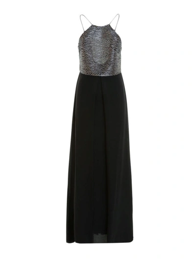 Shop Emporio Armani Silk Evening Dress With Patches In Black