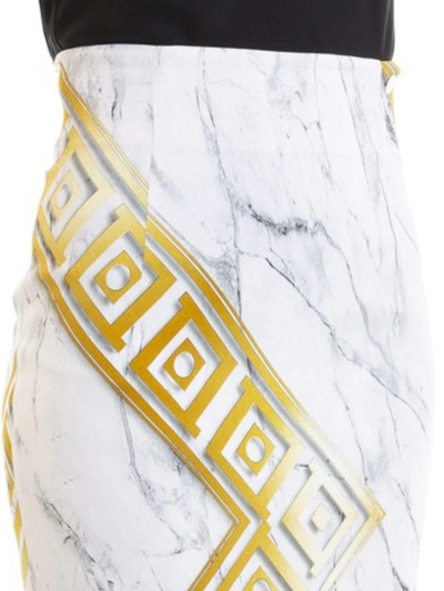 Shop Versace Greca Key Print Marble Effect Pencil Skirt In White