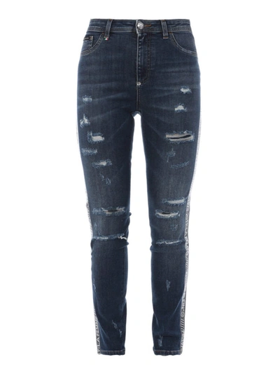 Shop Philipp Plein Cotton Denim Super Skinny Jeans In Medium Wash