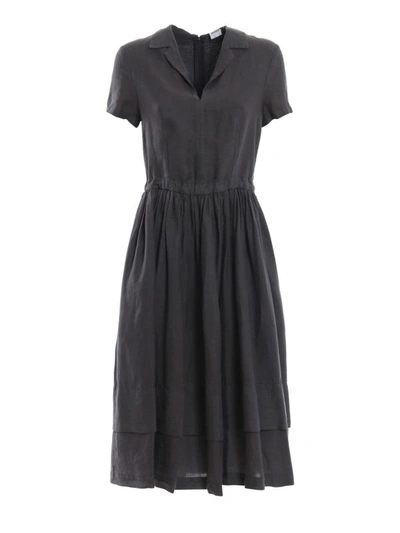 Shop Aspesi Garment Dyed Linen Flared Dress In Dark Grey