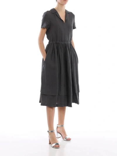 Shop Aspesi Garment Dyed Linen Flared Dress In Dark Grey