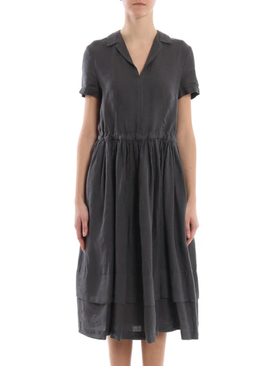 Shop Aspesi Garment Dyed Linen Flared Dress In Dark Grey