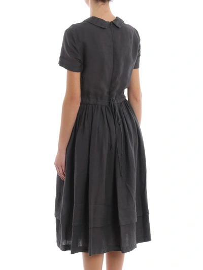 Shop Aspesi Garment Dyed Linen Flared Dress In Dark Grey