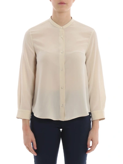 Shop Aspesi Mandarin Collar Silk Shirt In Light Beige