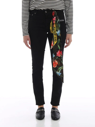 Shop Off-white Stretch Cotton Denim Skinny Jeans With Belt In Black