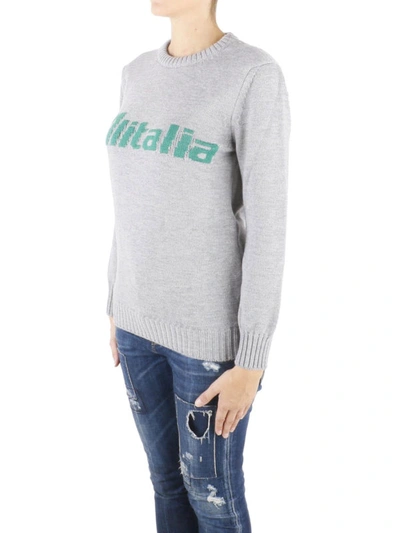 Shop Alberta Ferretti Alitalia Logo Intarsia Grey Wool Sweater