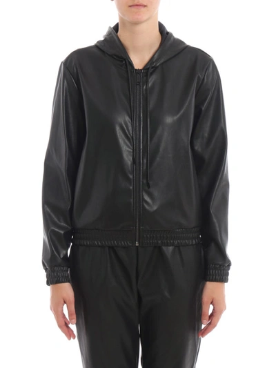Shop Michael Kors Leather Effect Hooded Bomber Jacket In Black