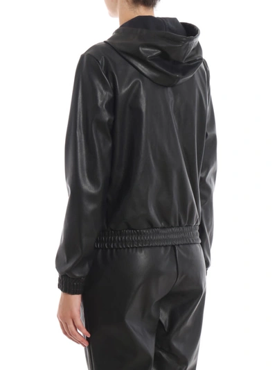 Shop Michael Kors Leather Effect Hooded Bomber Jacket In Black