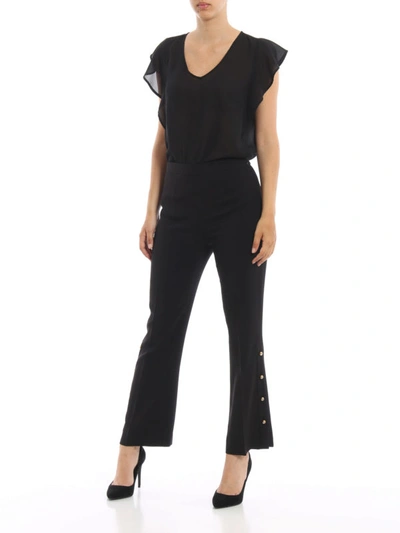 Shop Prada Flared Trousers With Gold Tone Buttons In Black