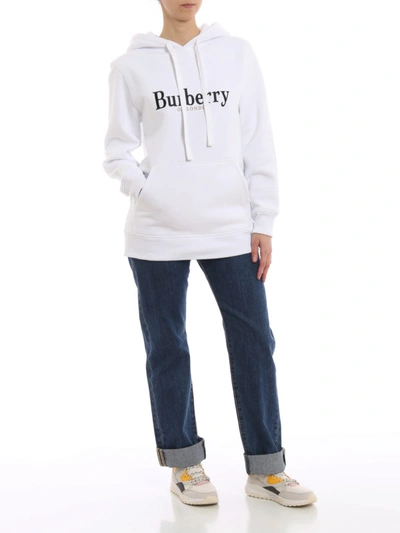 Shop Burberry Logo Embroidery Over Hoodie In White