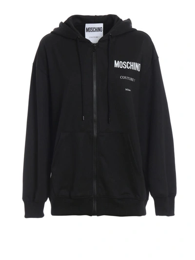 Shop Moschino Front And Back Logo Print Hoodie In Black