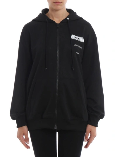 Shop Moschino Front And Back Logo Print Hoodie In Black