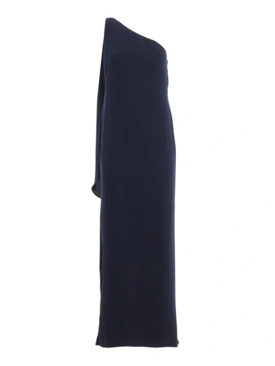 Shop Lauren Ralph Lauren Deannie One-shoulder Dark Blue Evening Dress