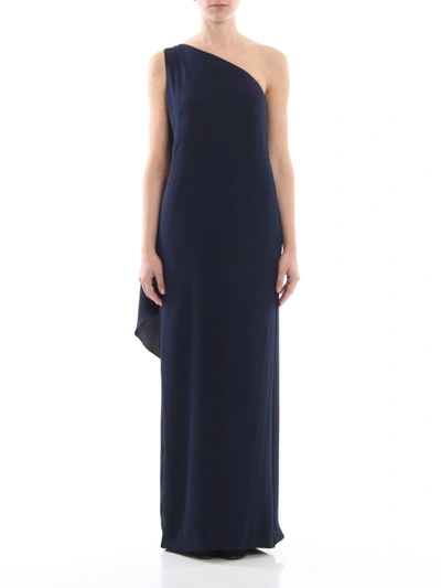Shop Lauren Ralph Lauren Deannie One-shoulder Dark Blue Evening Dress