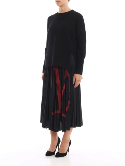 Shop Valentino Maxi Vlogo Print Pleated Skirt In Black